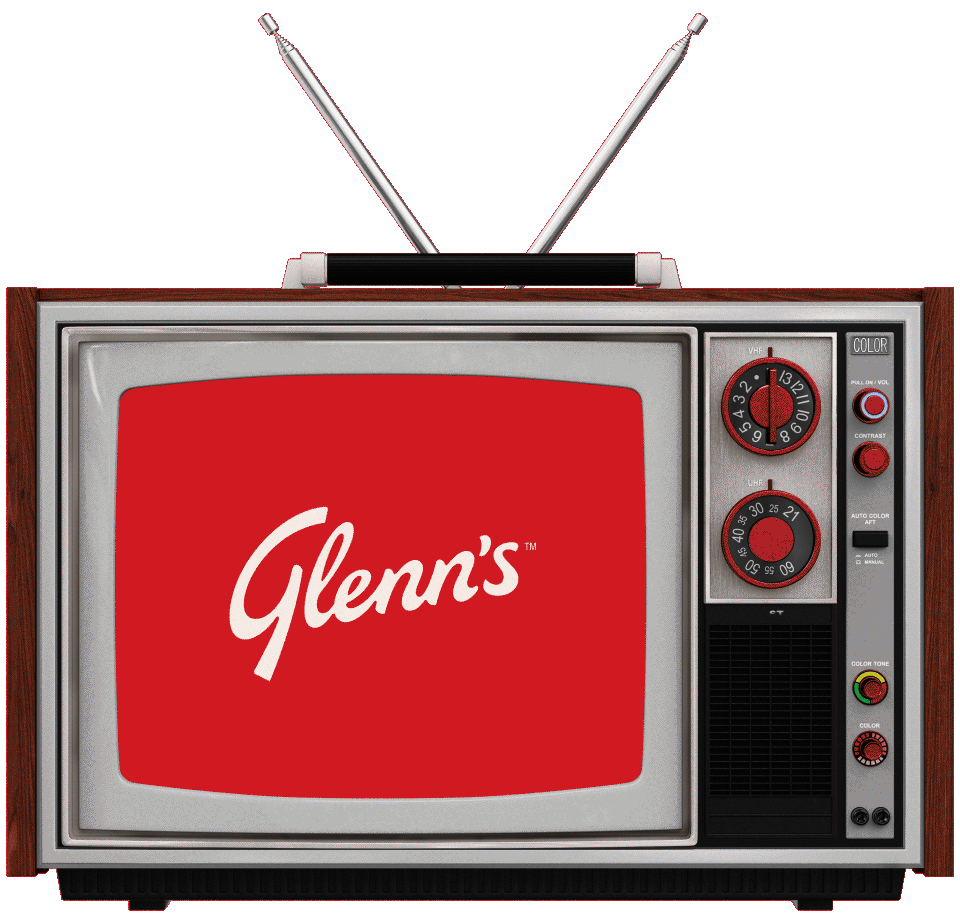 Vintage TV with antenna and Glenn's Logo animating on screen